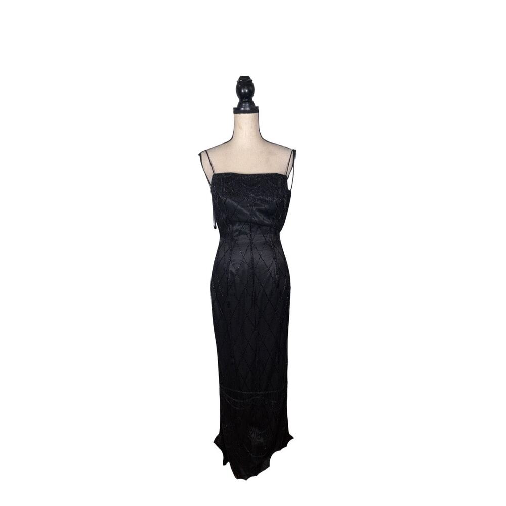 Lillie Rubin Black Sequined Open Back Evening Gown Size: 4